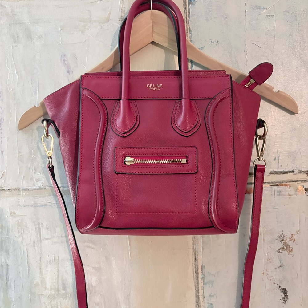 Celine Nano Luggage Bag Red Drummed Leather Crossbody Satchel